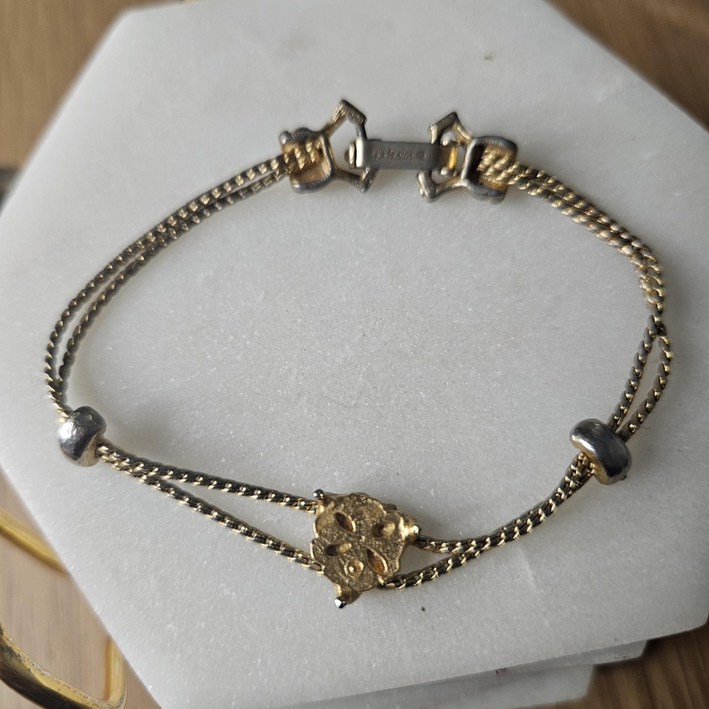 Vintage Goldette Double Chain Gold Tone‎ Bracelet (Missing Center Stone)